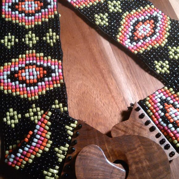 Multi-Color Southwestern Handcrafted Beaded Belt With Wooden Buckle main image 4